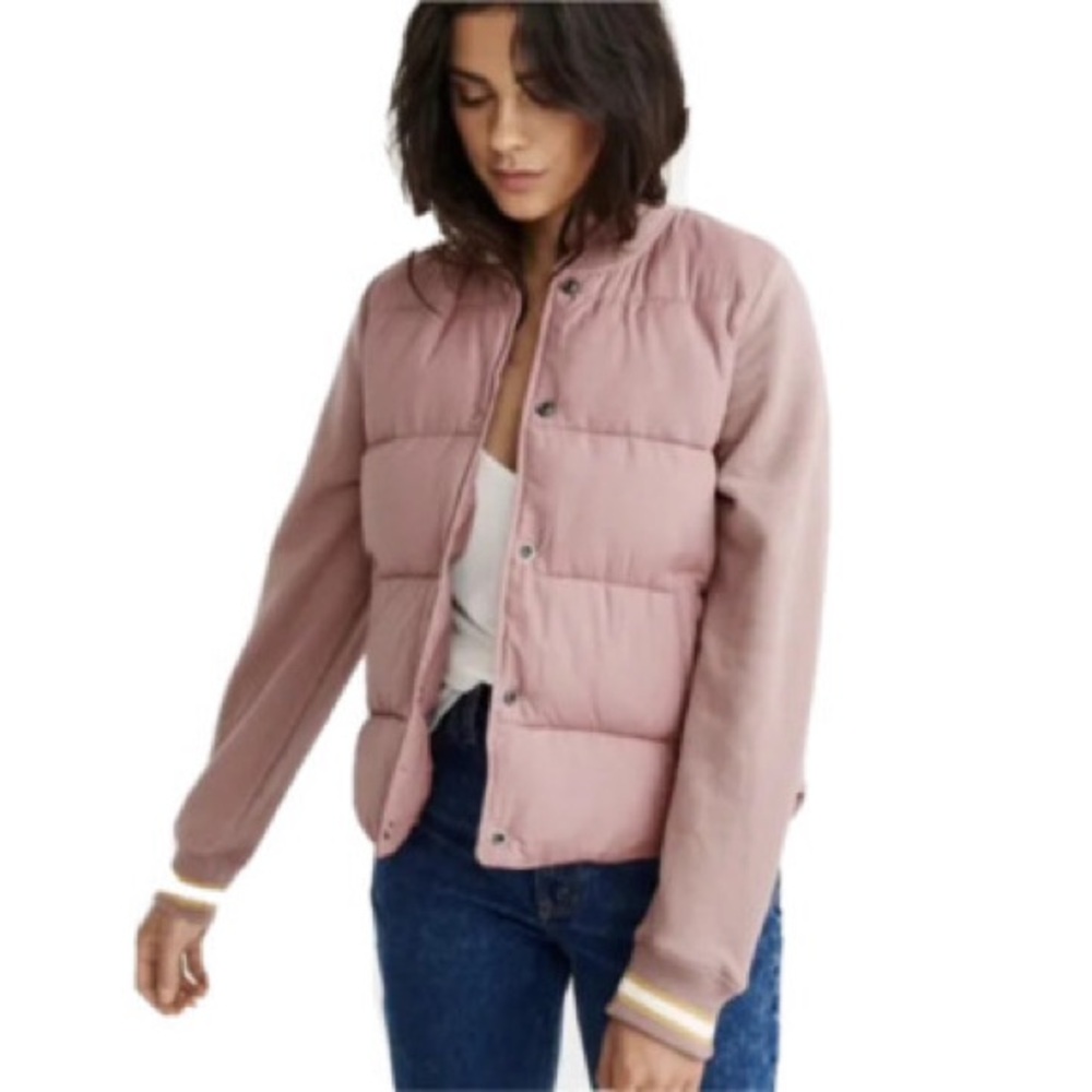 ABERCROMBIE & FITCH Women’s PUFFER BOMBER ZIP UP JACKET SWEATER TOP PINK M